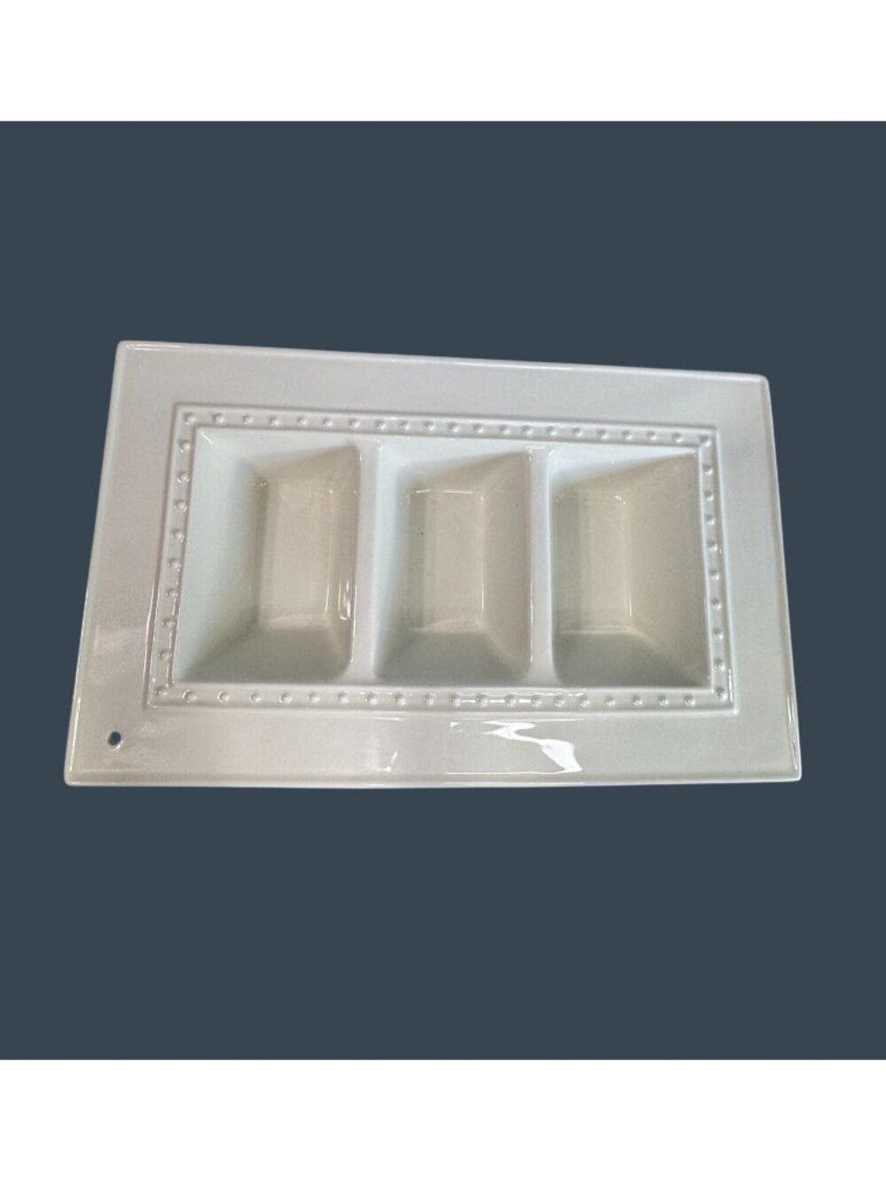 Nora Fleming Retired Pearl Dot 3 Section Divided Serving Dish Platter 14" x 9" - Picture 3 of 6